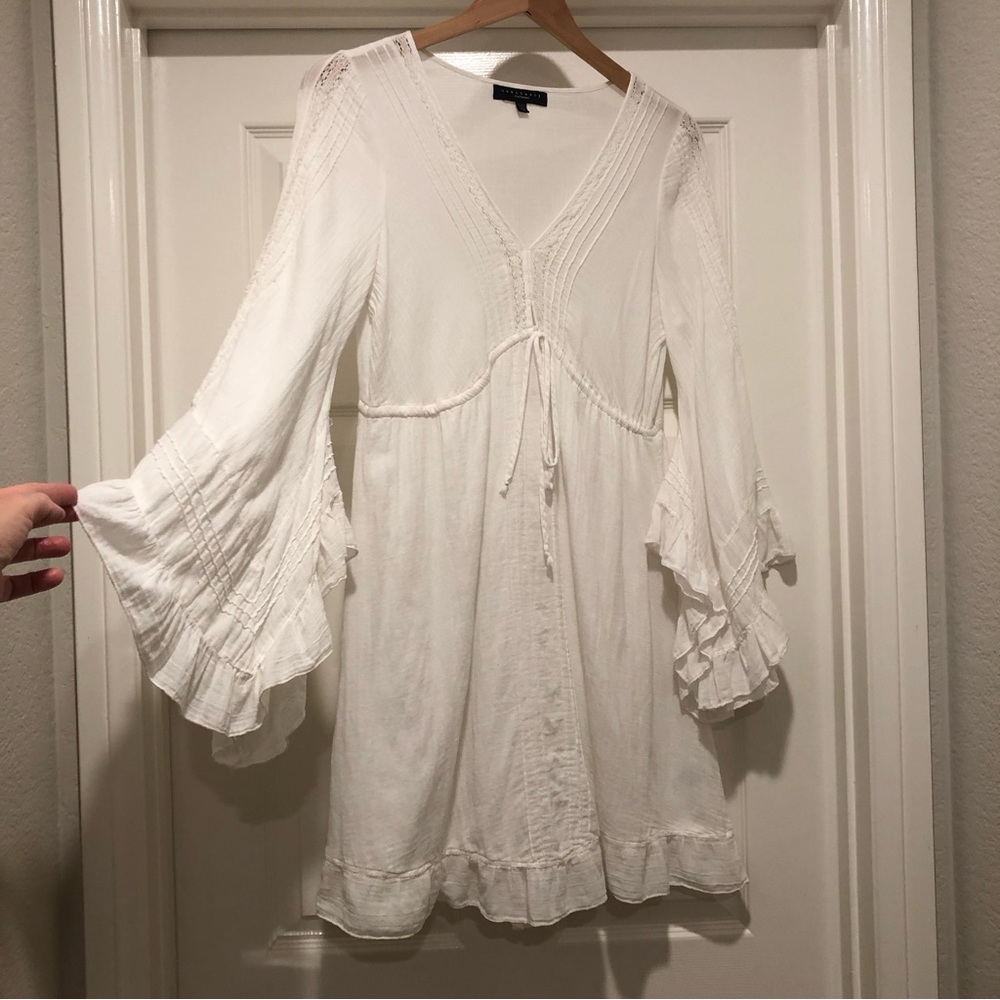SANCTUARY White 100% Cotton Beach Vibes Dress Flared Sleeves Size XS Beautiful! - Picture 3 of 14
